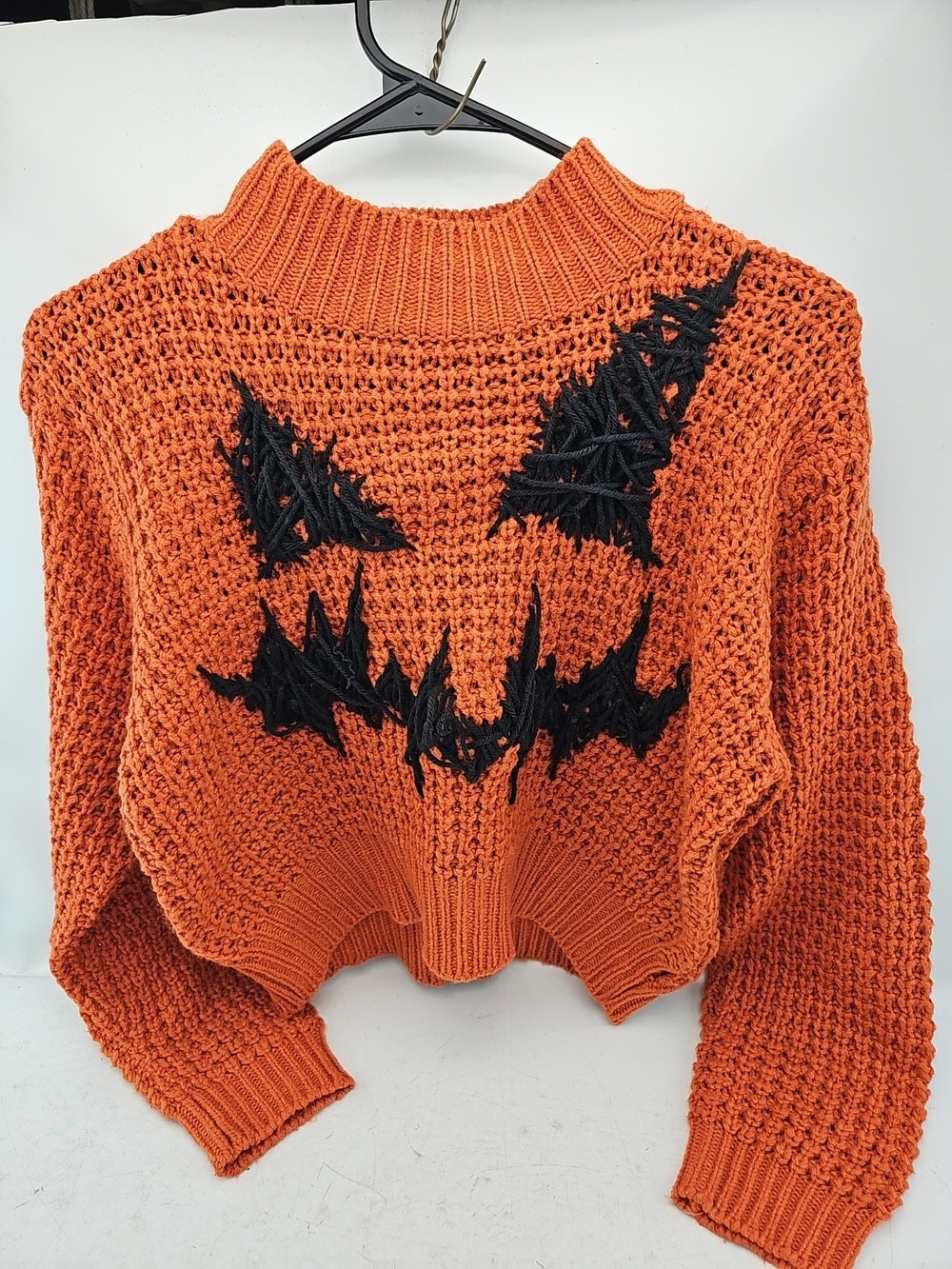 Poof Apparel Orange Jack-O-Lantern Halloween Sweater